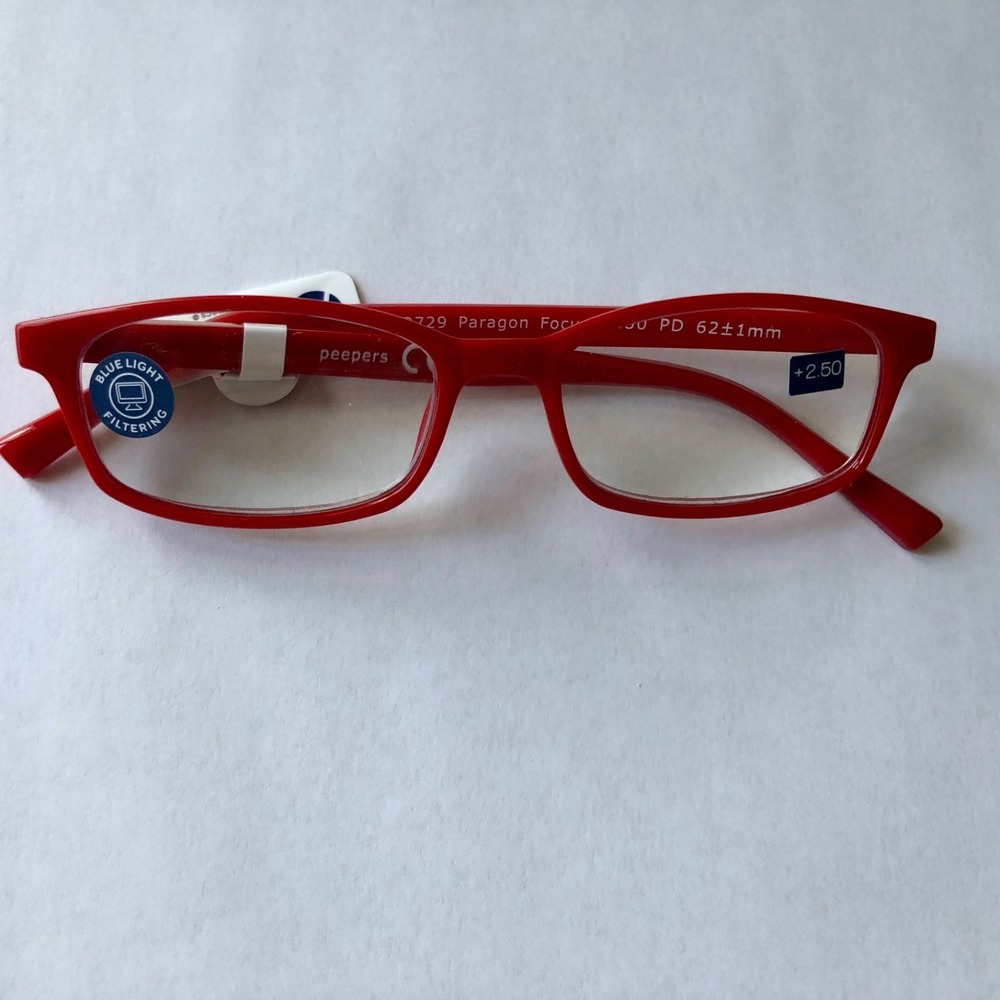 NEW RED PARAGON PEEPERS BLUE LIGHT FILTERING READERS +2.50